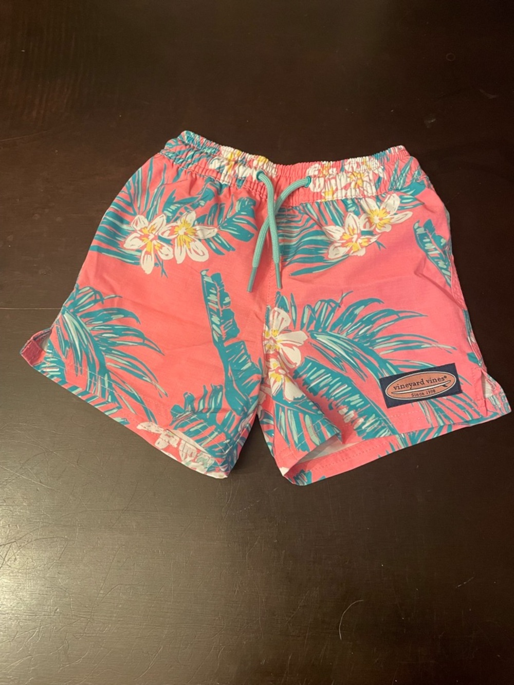 Vineyard Vines Toddler Coral Swim Shorts with Teal Palm Print NEW